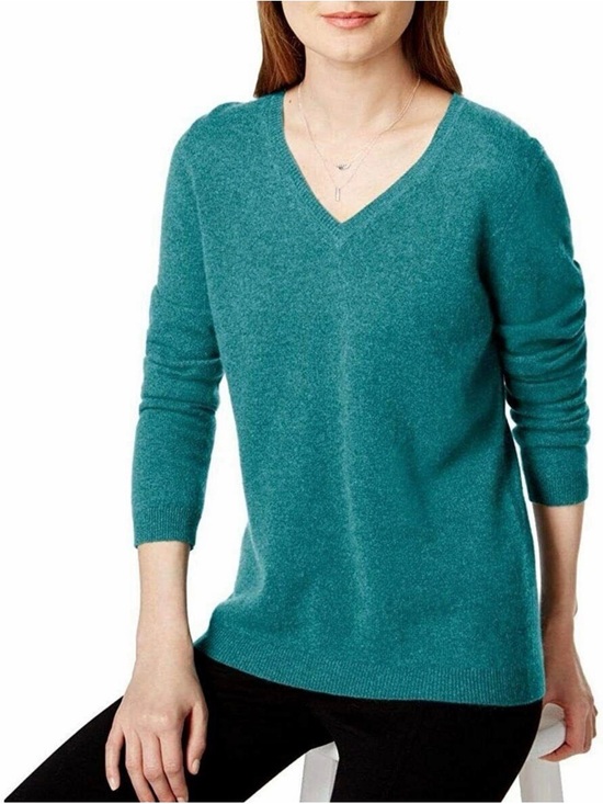 Charter Club Sweaters - Charter Club 100% Cashmere Sweater Medium Teal Blue V Neck Soft Knit